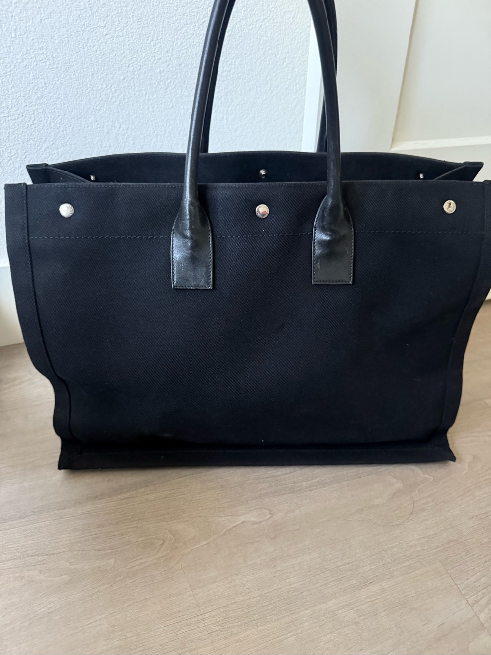 Saint Laurent Black Canvas Rive Gauche Tote with White Logo - Picture 3 of 11